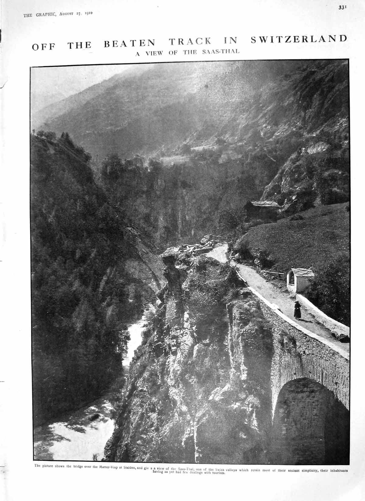 Old Antique Print 1910 Switzerland Saas-Thal Stalden Woman Barber France 20th