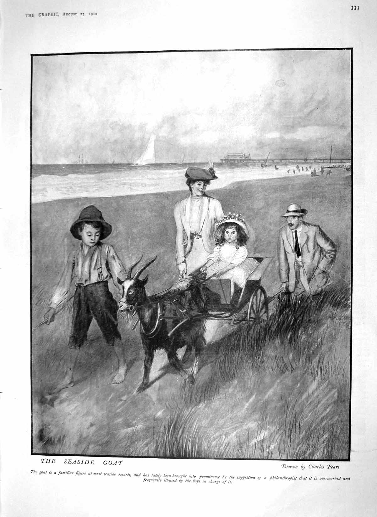 Old Antique Print 1910 Seaside Family Goat Cart Iceland Reykjavik Museum 20th