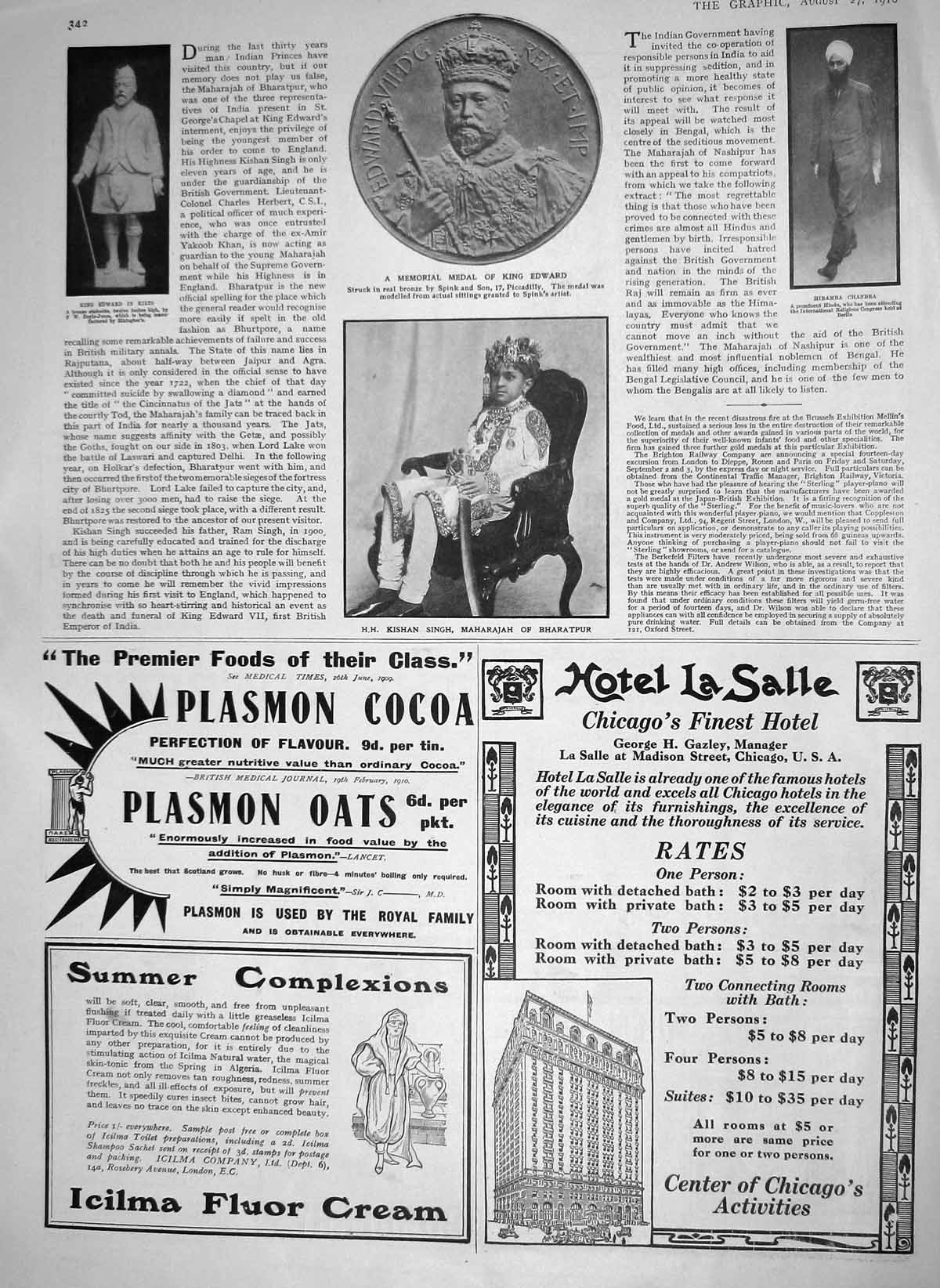 Original Old Antique Print 1910 Memorial Medal King Edward Chandra Kishan Singh