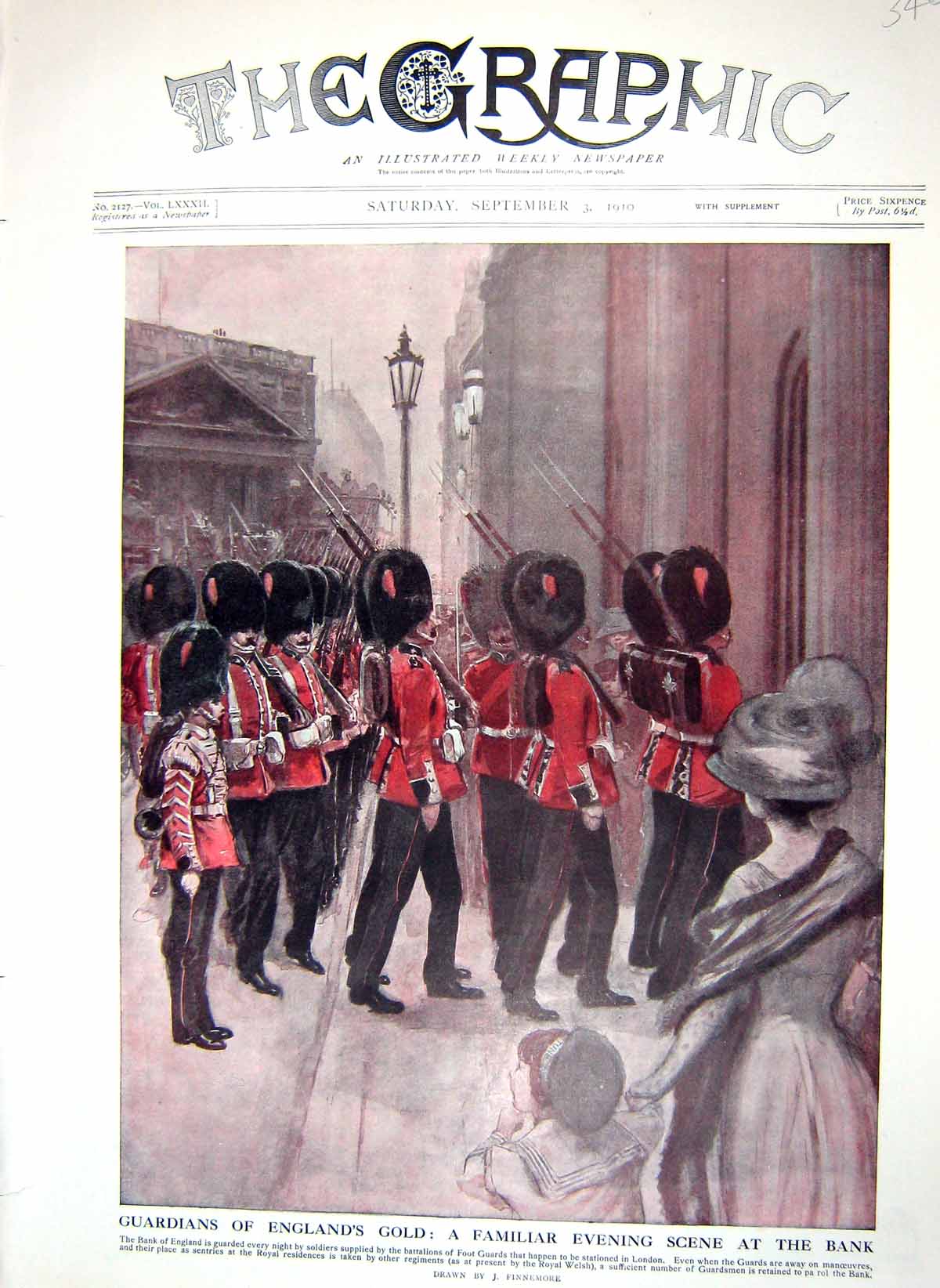 Original Old Antique Print 1910 Guardians England GBank England Foot Guards