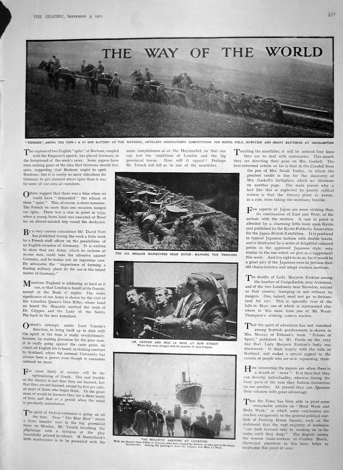 Original Old Antique Print 1910 War Howitzer Okehampton Ship Megantic Pope Pius
