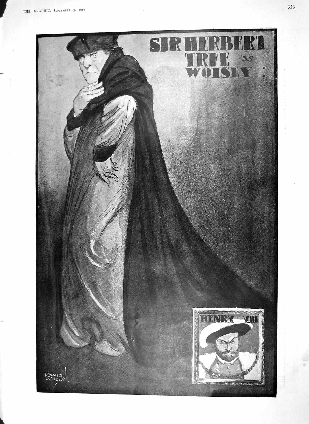 Old Antique Print 1910 Herbert Wolsey Henry Viii Theatre Vaux Guildford 20th