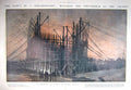 Antique Old Print 1910 Dreadnought War Ship Thunderer River Thames London 20th