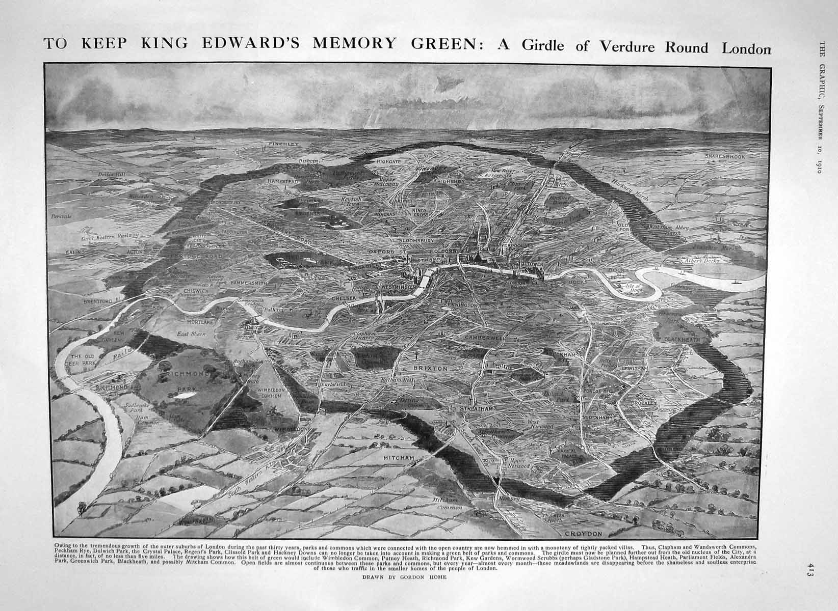 Original Old Antique Print 1910 Map London River Thames Women Work War Kitchen