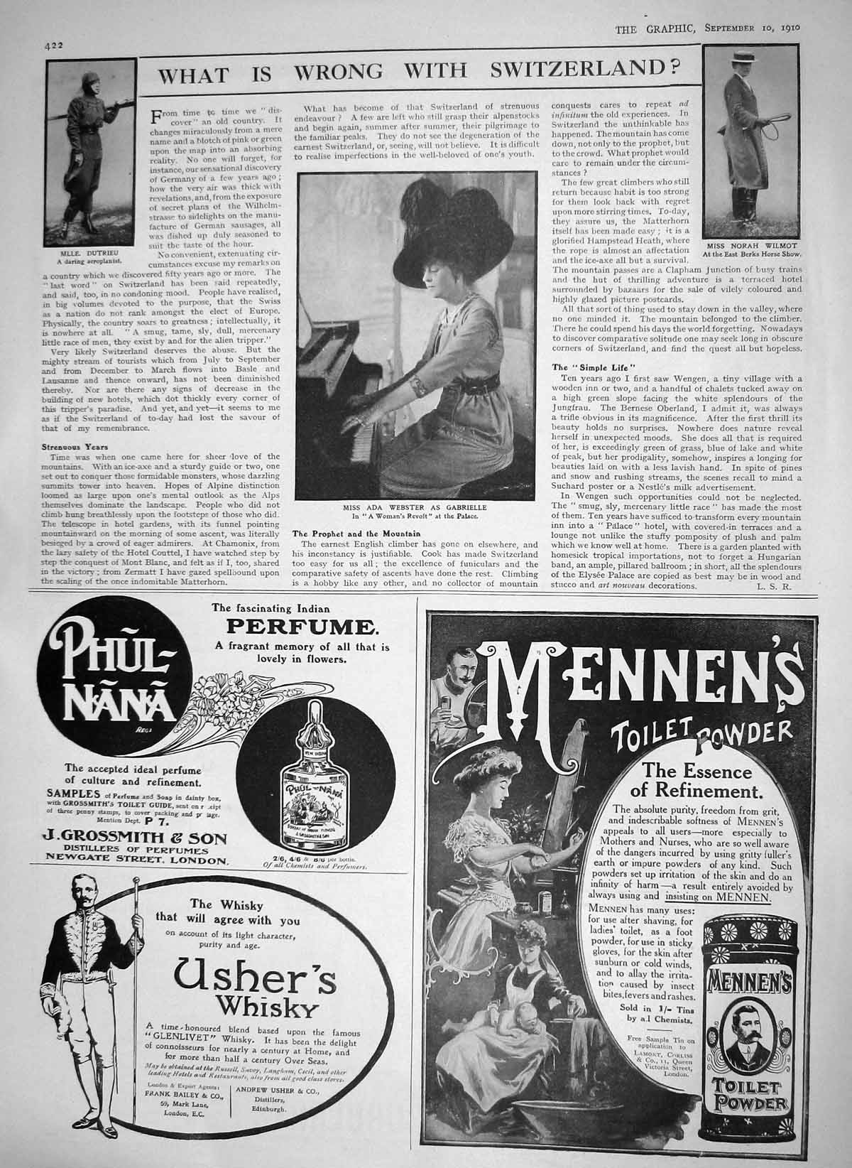 Original Old Antique Print 1910 Ada Webster Gabrielle Dutrieu Wilmot Mennen'S