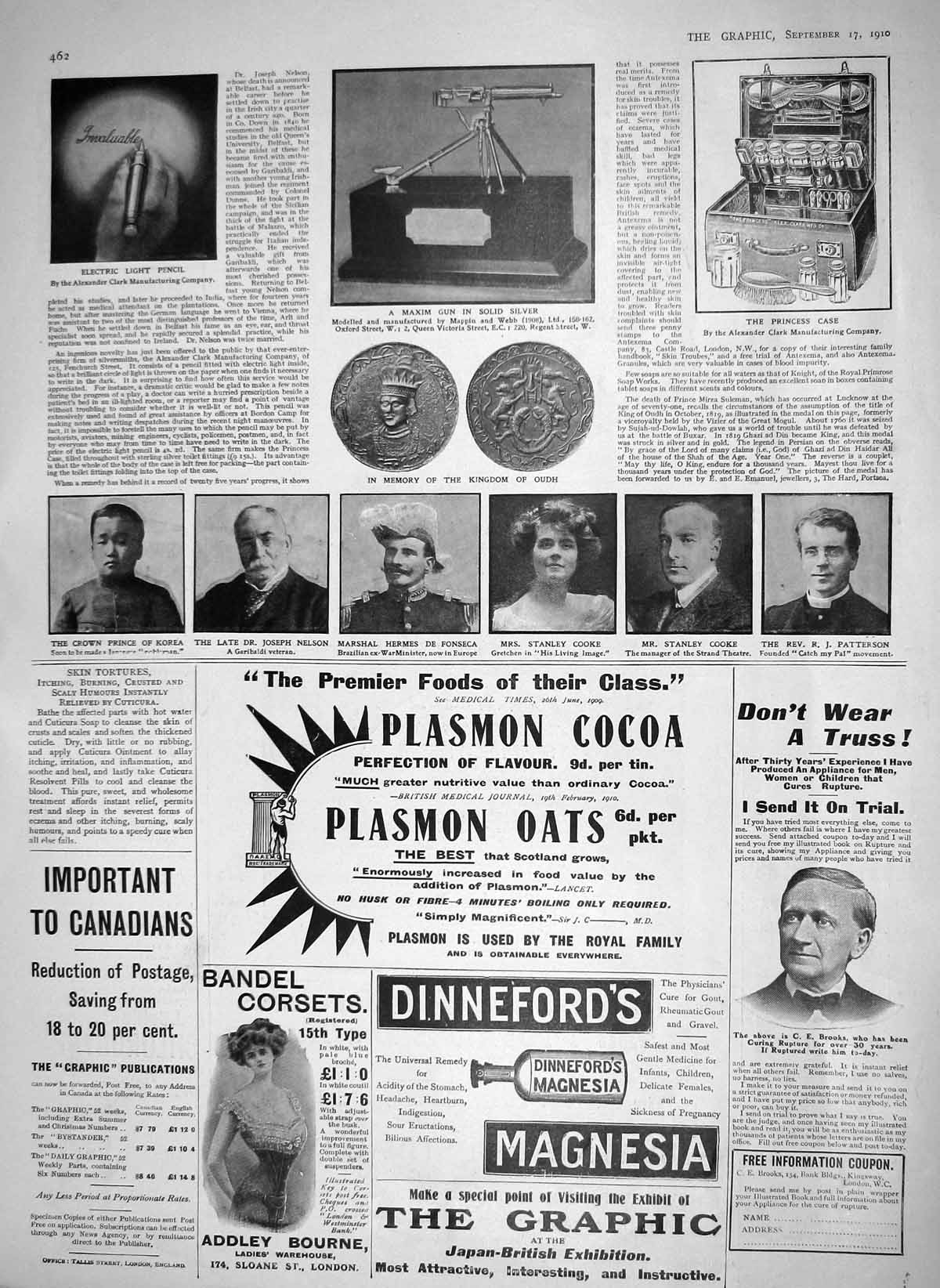 Original Old Antique Print 1910 Fonseca Nelson Cooke Patterson Korea Maxim Gun