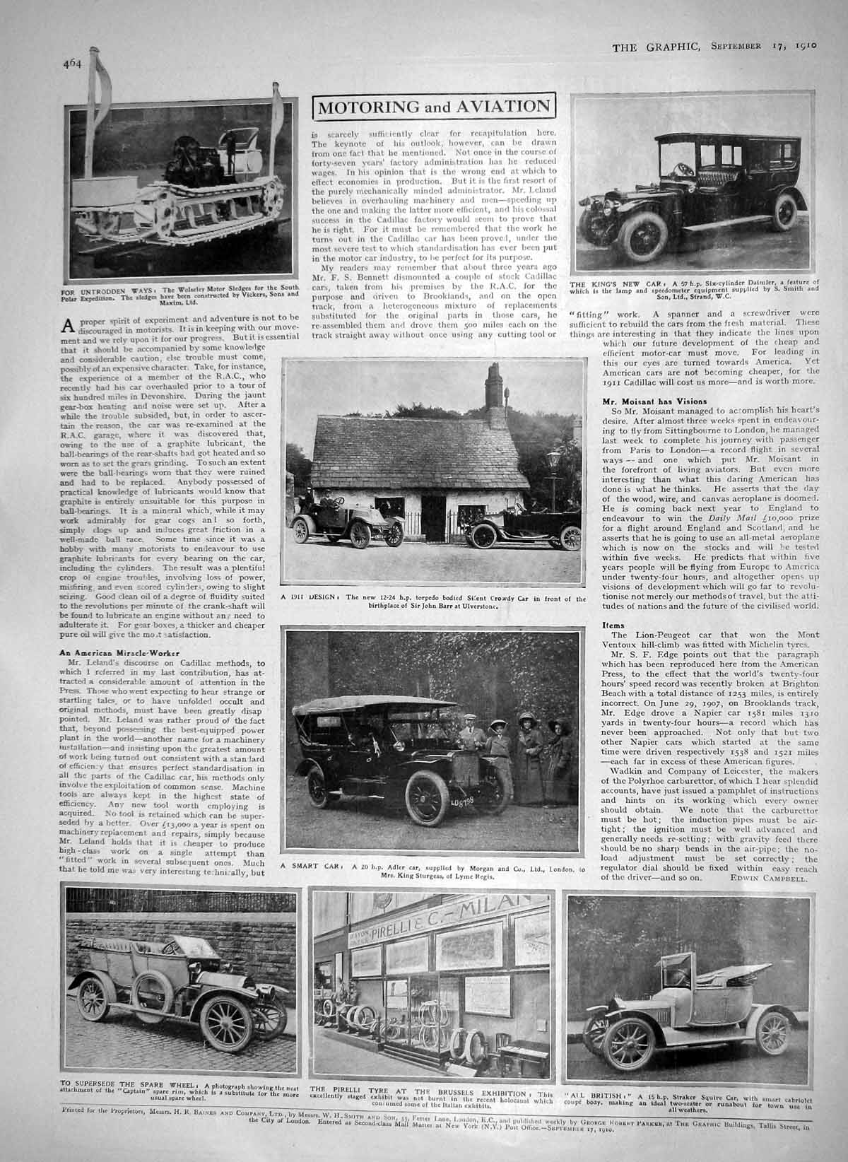 Original Old Antique Print 1910 Crowdy Motor Car Daimler Adler Straker Squire