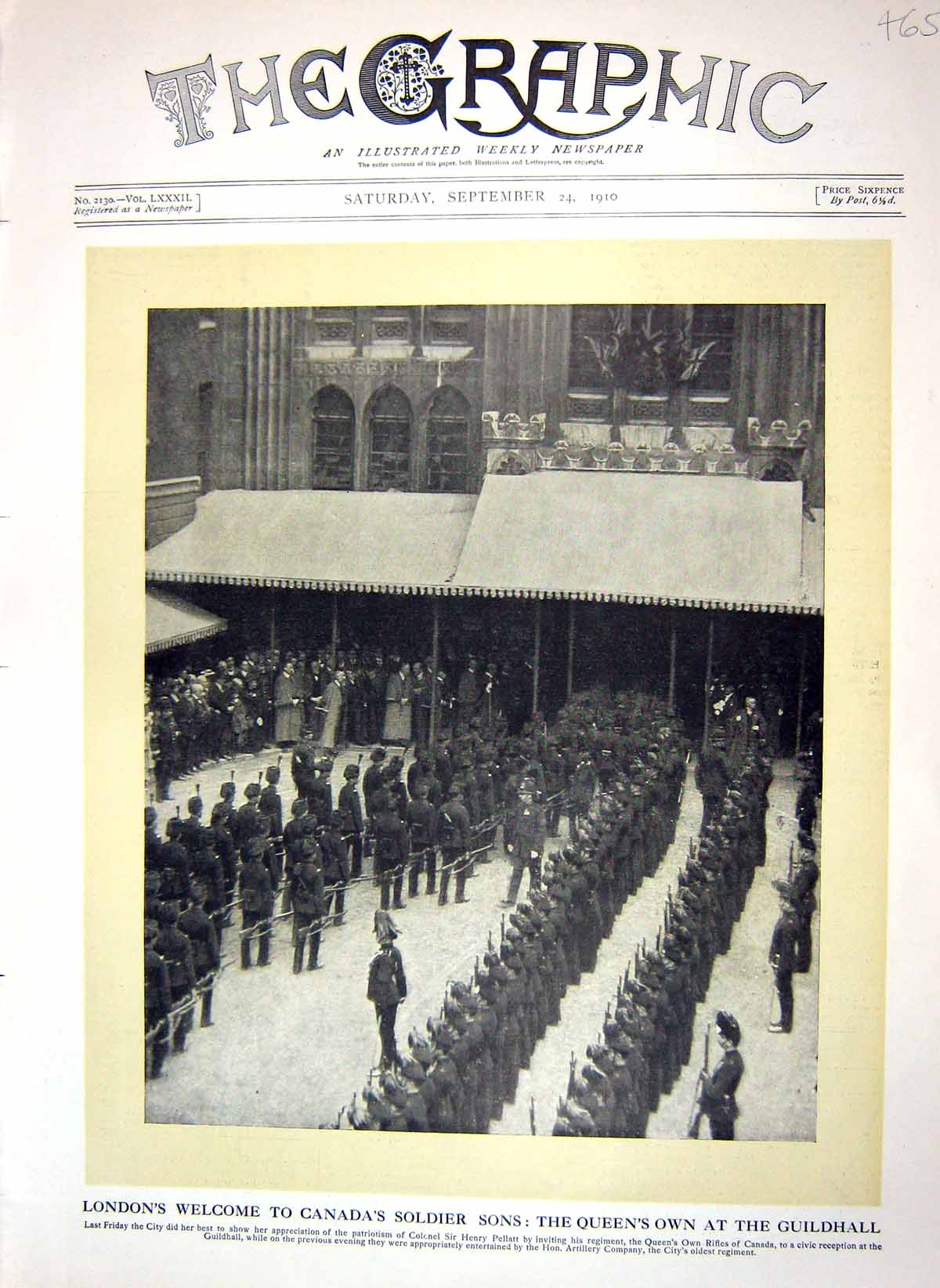 Original Old Antique Print 1910 Scene London Canada Siers Guildhall Rifles Army