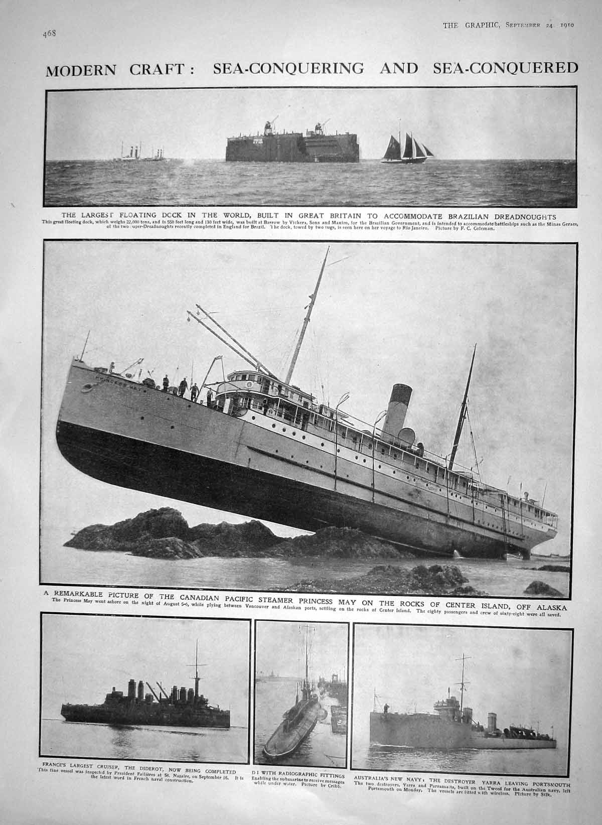 Old Antique Print 1910 Floating Dock Princess May Ship Yarra Botha Howell 20th