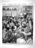 Original Old Antique Print 1910 Scene Dinner Lounge Swiss Hotel Flowers Smart