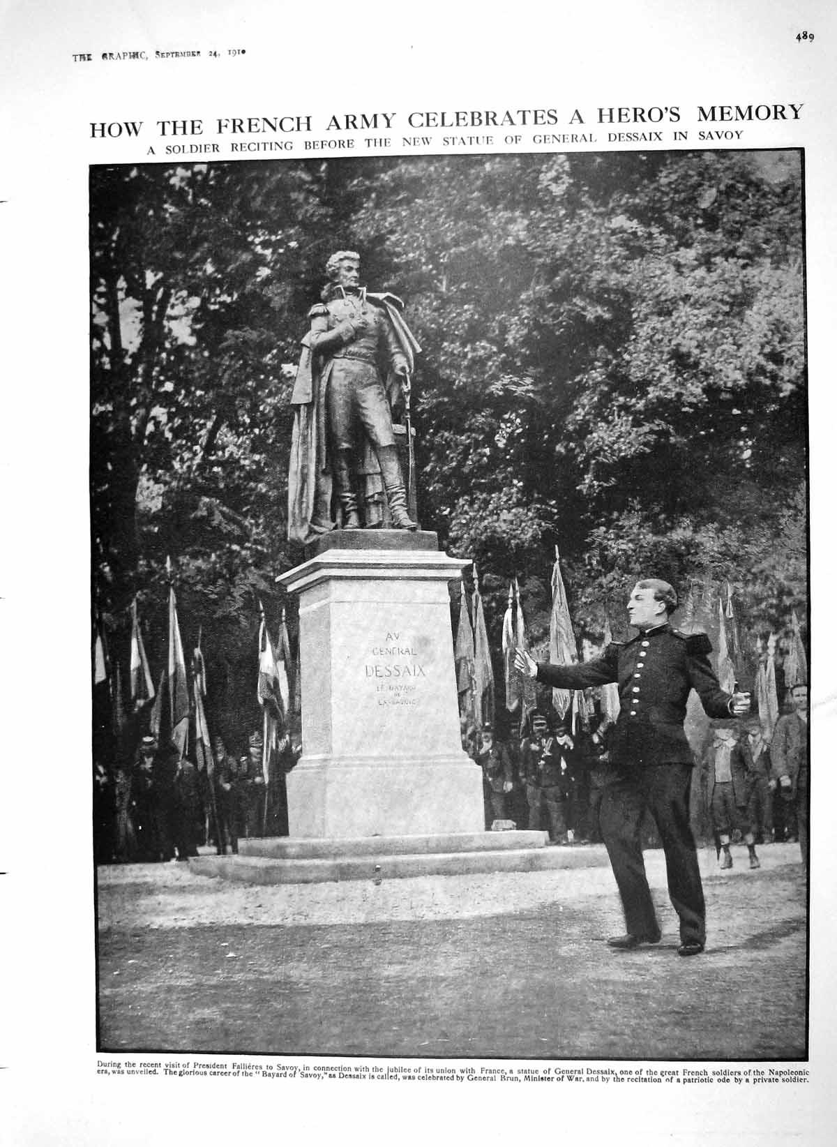 Original Old Antique Print 1910 Statue General Dessaix Savoy Prince Connaught