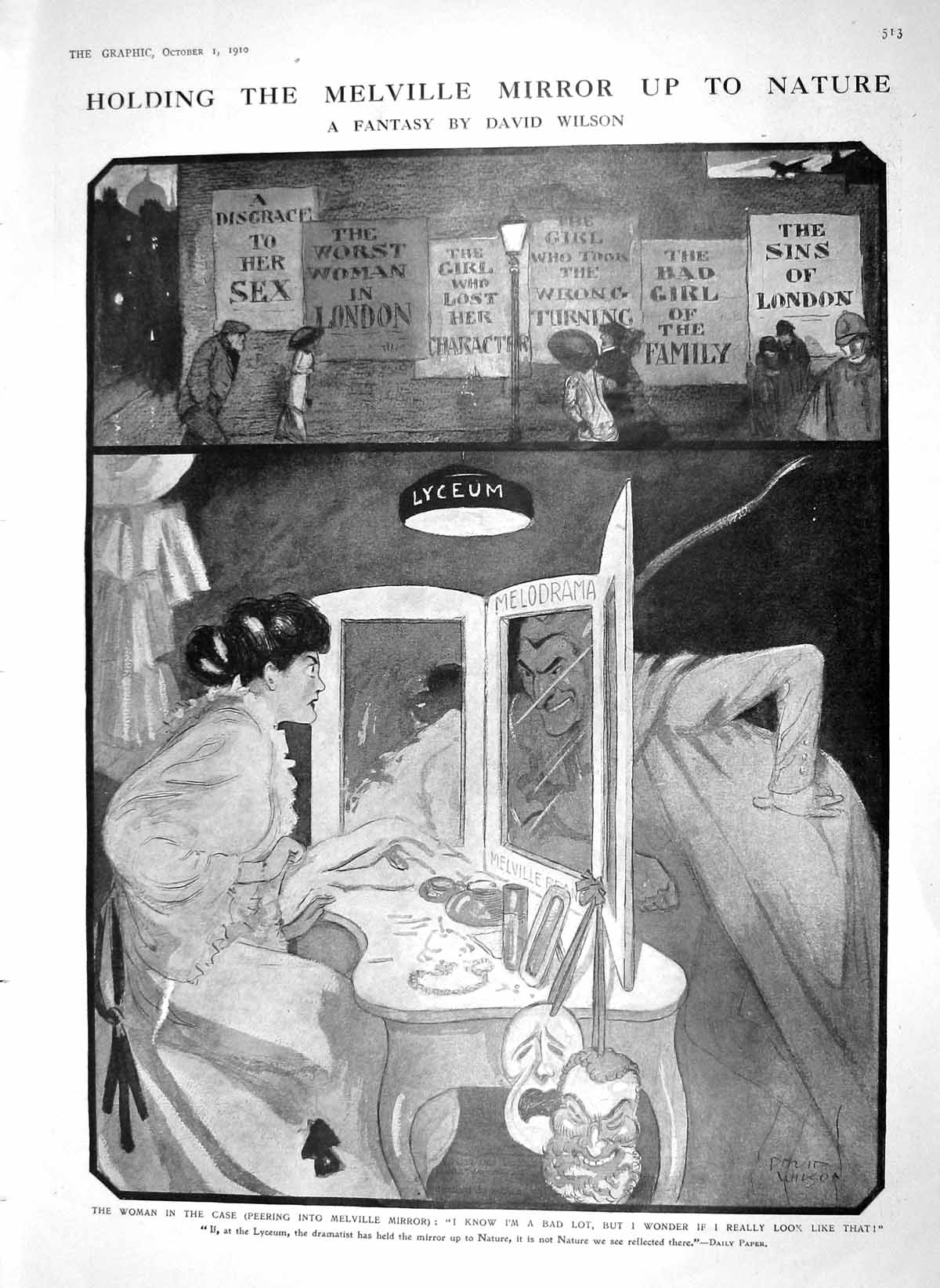 Original Old Antique Print 1910 Melville Mirror Wilson Fantasy Africa Roosevelt