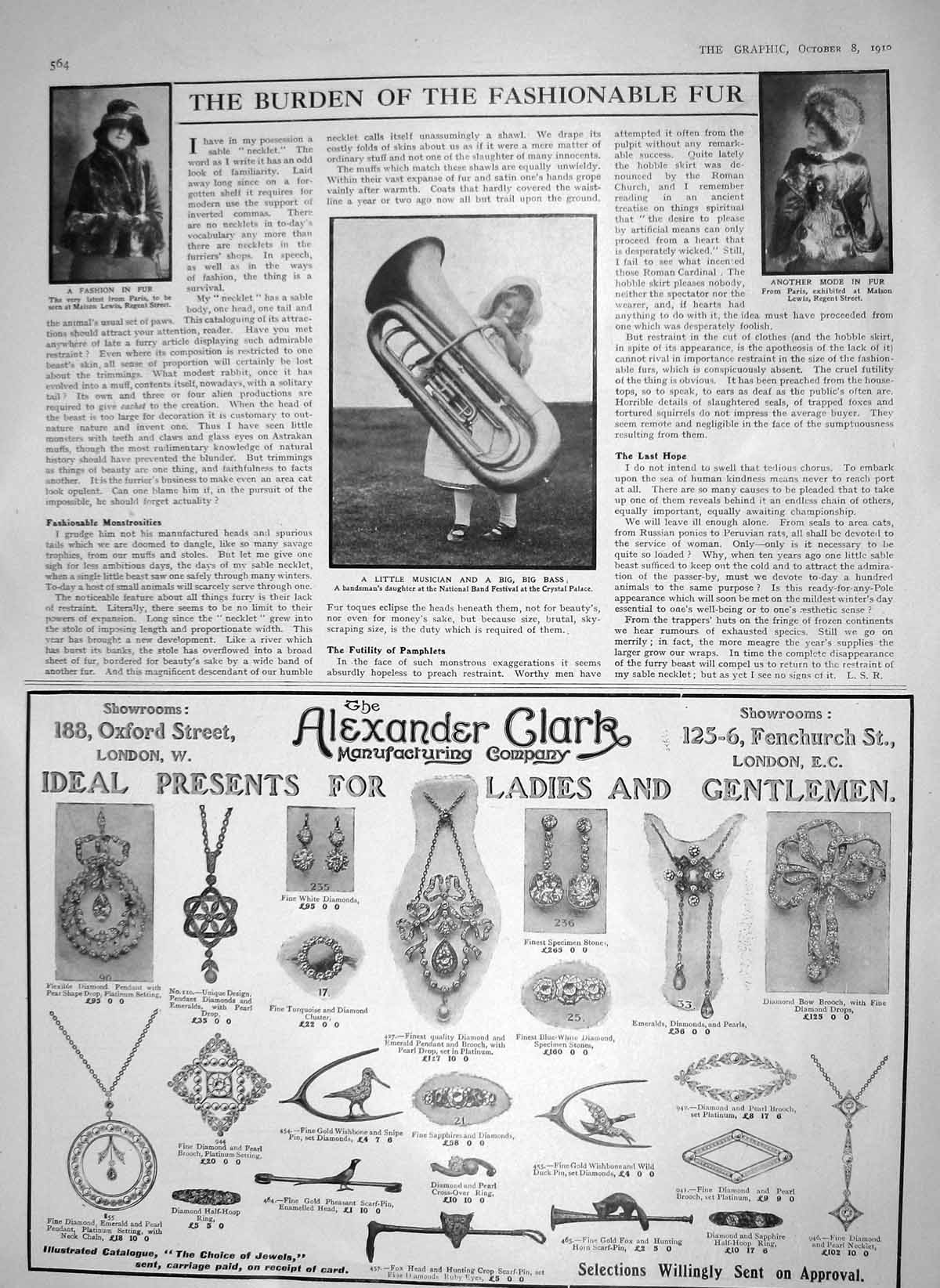 Original Old Antique Print 1910 Musician Bass Fur Fashion Sanatogen Tonic-Food