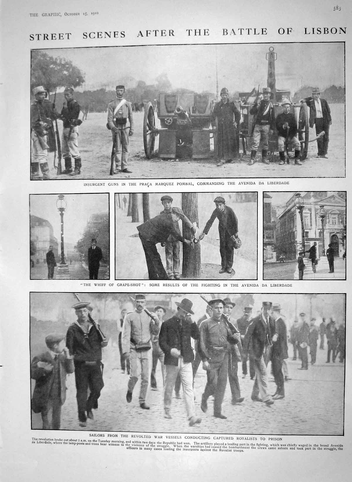 Old Antique Print 1910 Battle Lisbon War Pombal Sailors Charles Napoleon 20th