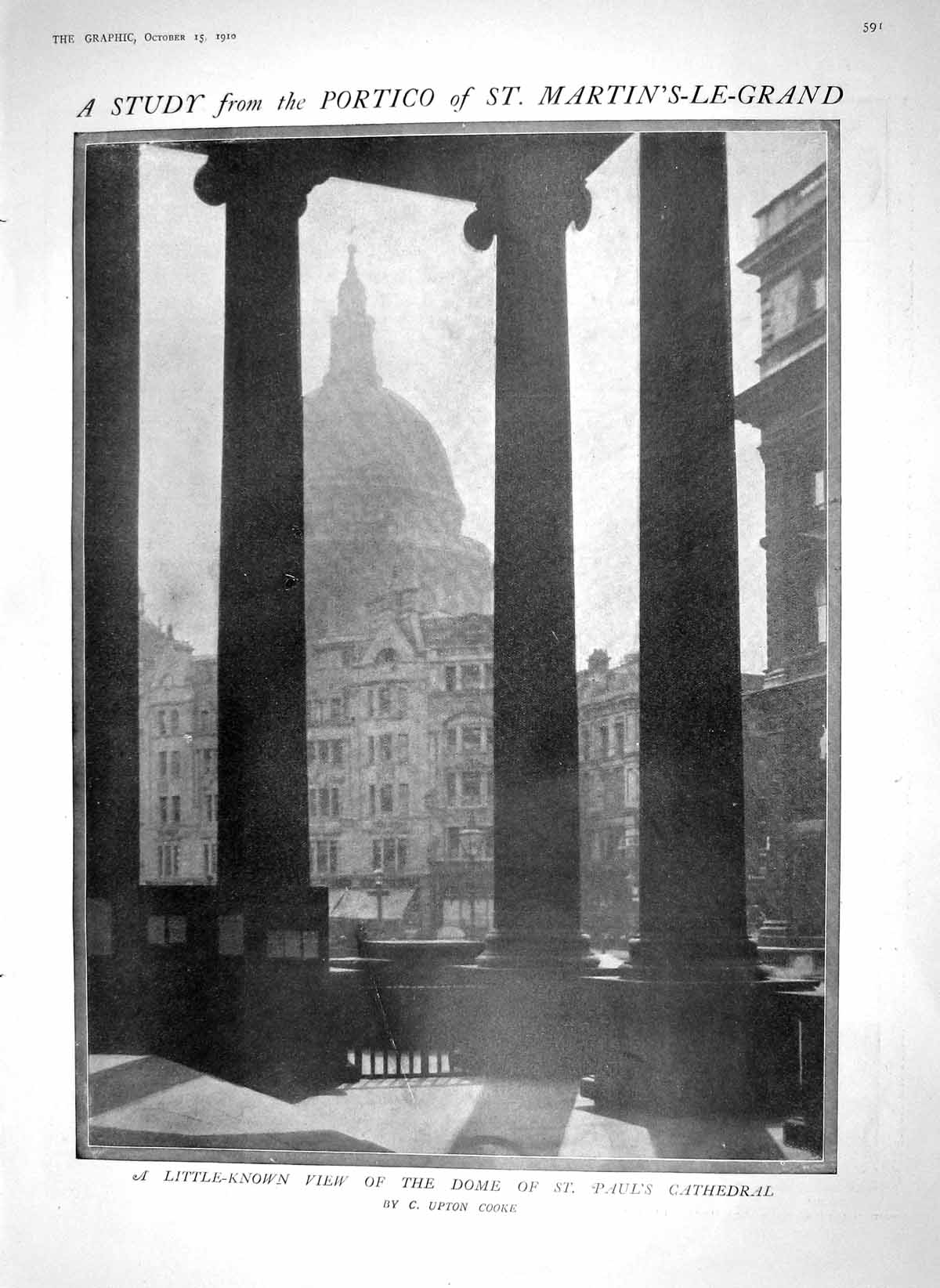 Old Antique Print 1910 Martin'S-Le-Grand Paul'S Cathedral Manuel Oporto 20th