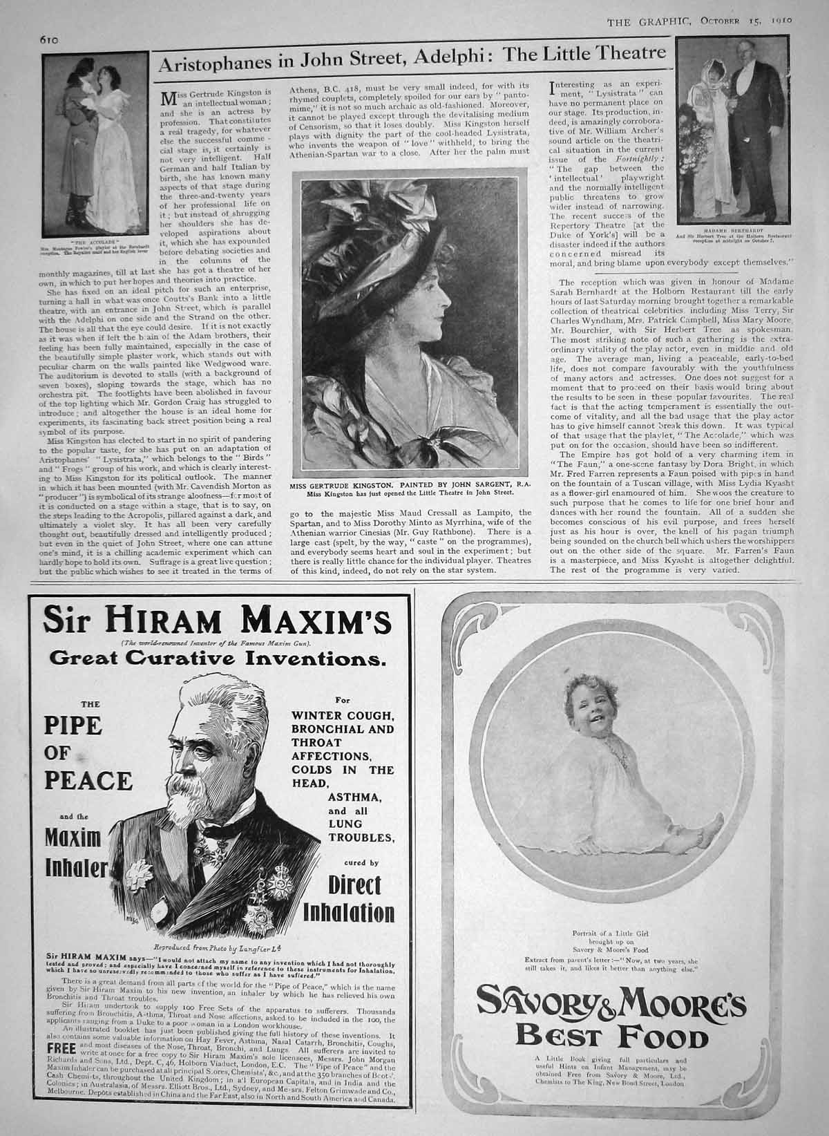 Old Antique Print 1910 Gertrude Kingston Bernhardt Fowler Theatre Maxim 20th