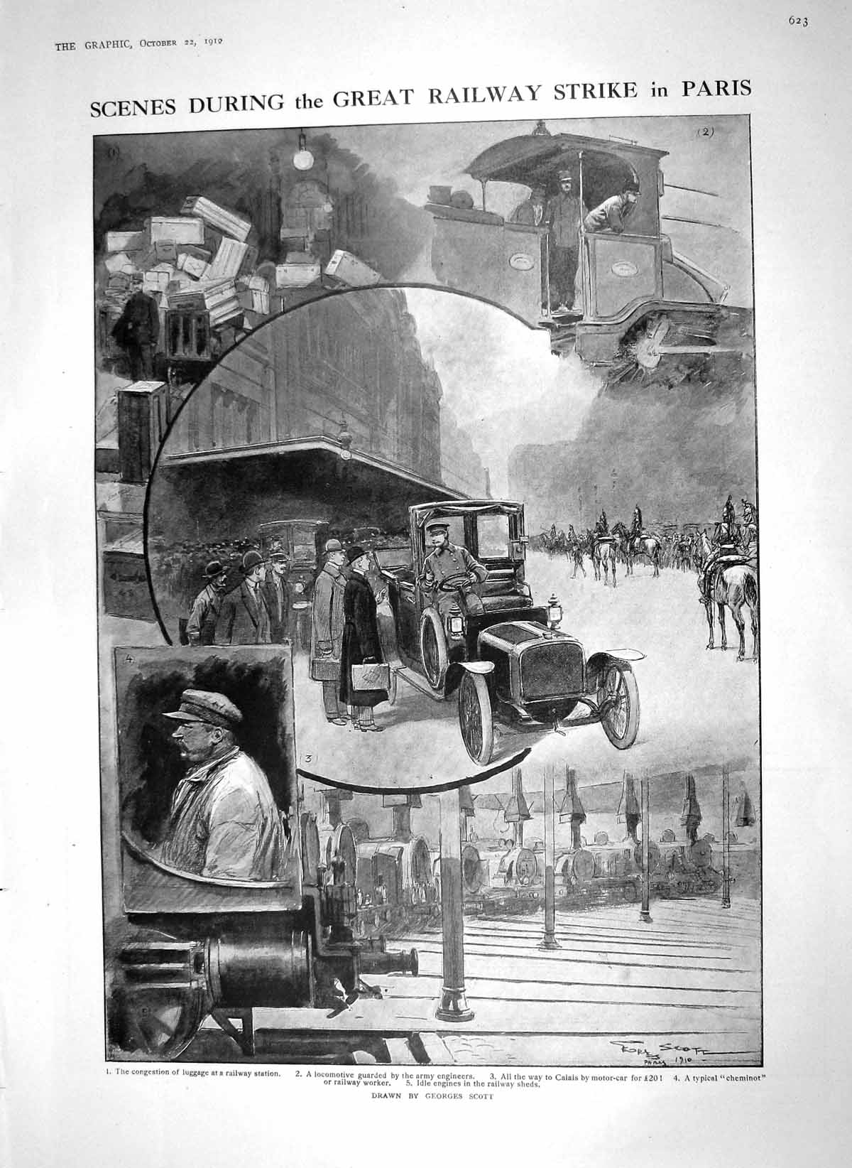 Original Old Antique Print 1910 Railway Train Strike Paris Batignolles Tunnel