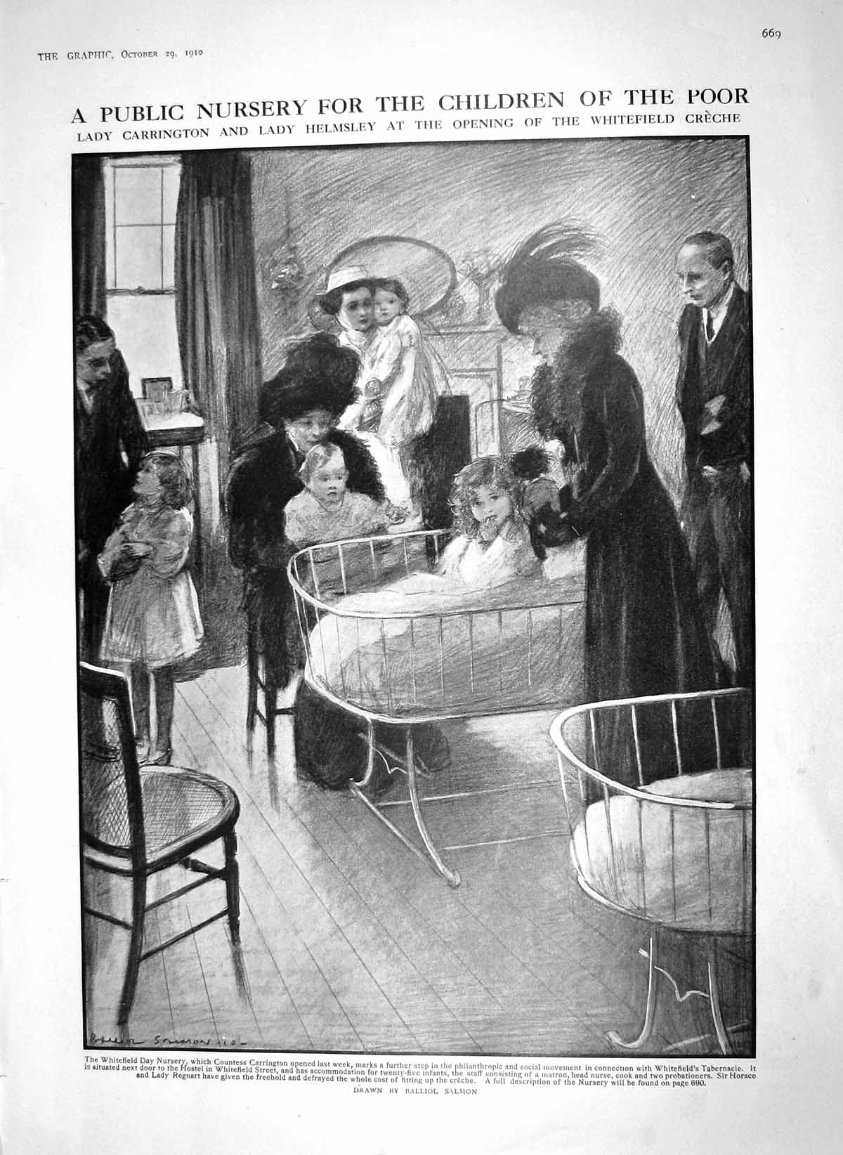Original Old Antique Print 1910 Carrington Helmsley Whitefield Creche Palestine