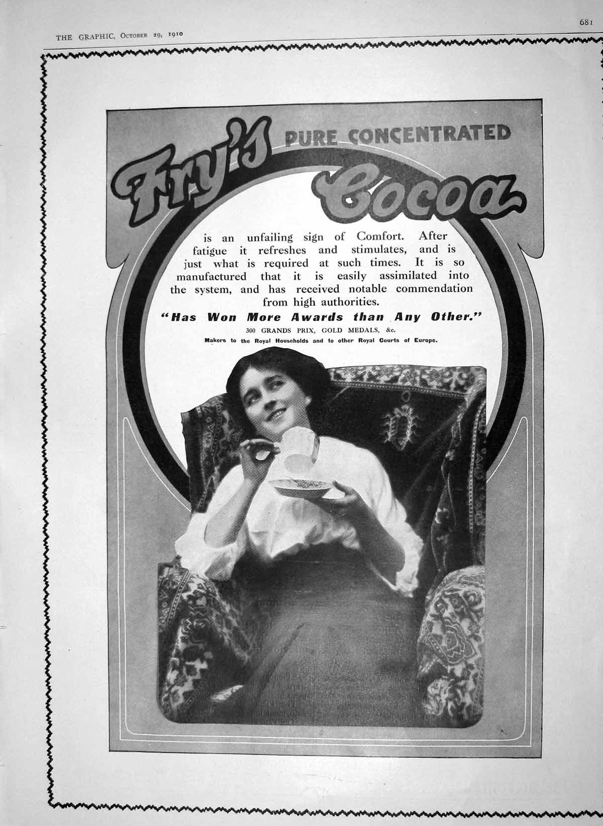 Original Old Antique Print 1910 Advertisement Fry'S Pure Concentrated Cocoa