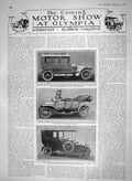 Old Antique Print 1910 Motor Car Show Olympia Arrol Johnston Dennis Tyre 20th