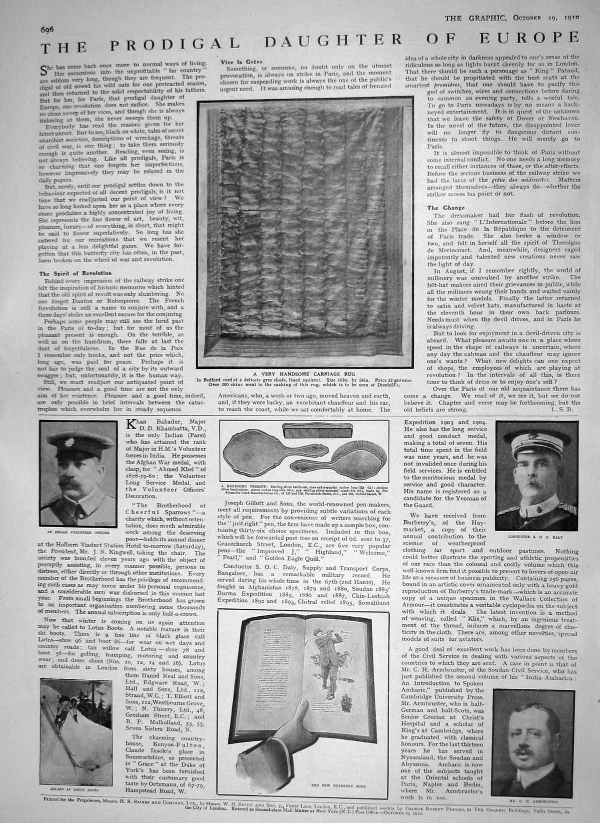 Old Antique Print 1910 Carriage Rug Bedford Cord Daly Armbruster Ski-Ing 20th
