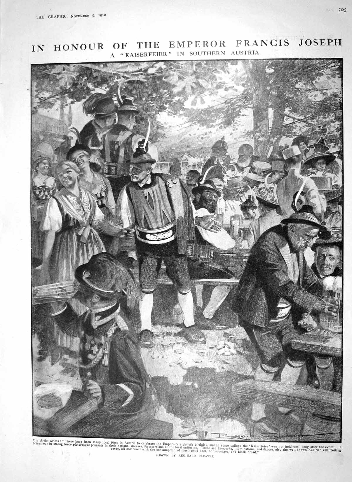 Original Old Antique Print 1910 Kaiserfeier Austria Emperor Francis Joseph 20th