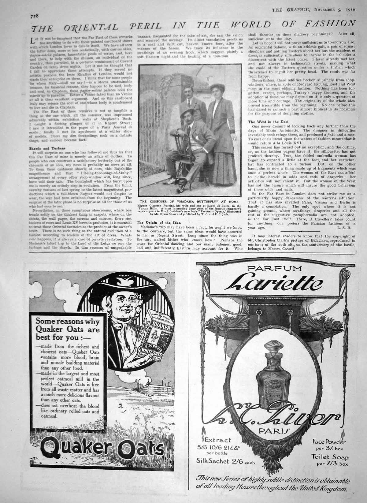 Original Old Antique Print 1910 Madama Butterfly Puccini Monkey Brand Soap Guns