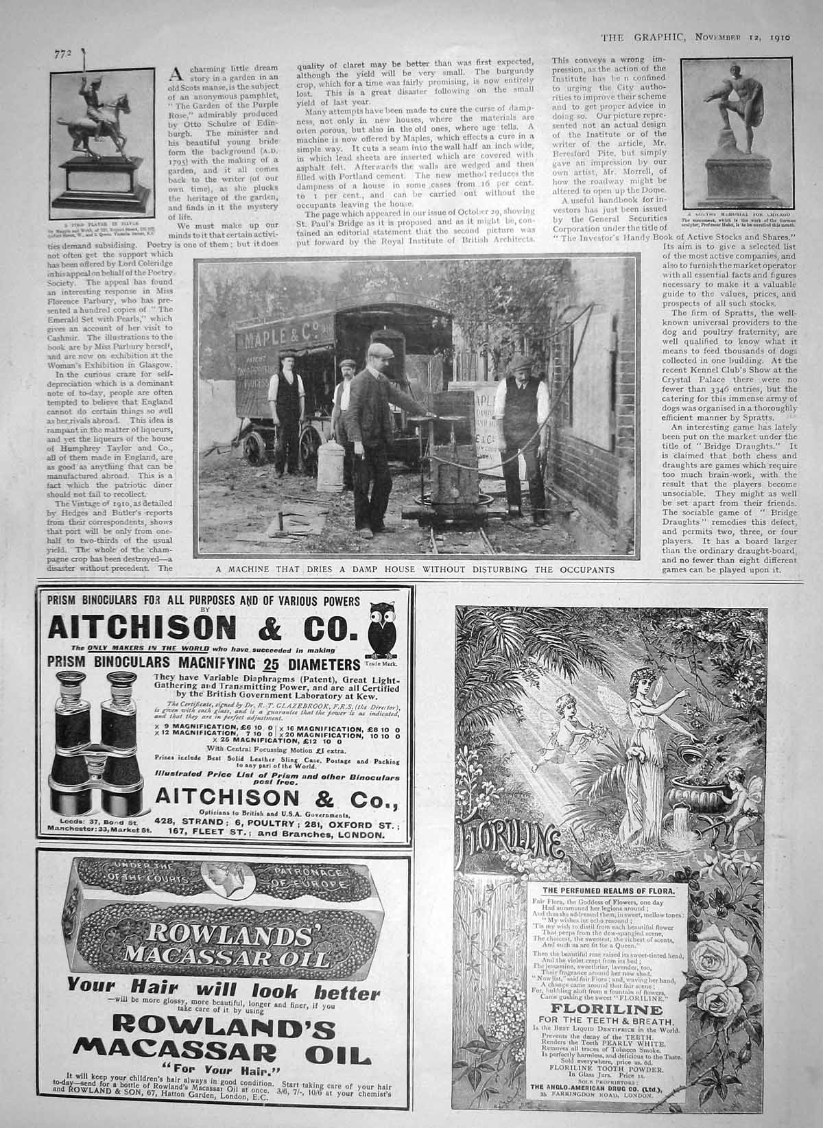 Original Old Antique Print 1910 Memorial Chicago Polo Player Damp House Machine