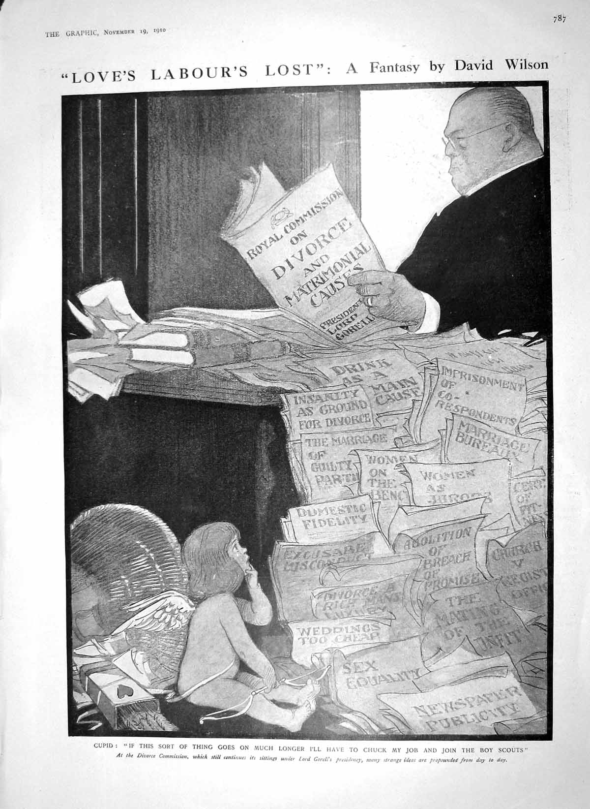Original Old Antique Print 1910 Lord Gorell Divorce Commision Cupid Grafton Art
