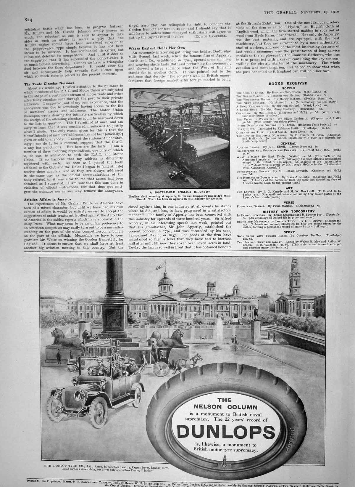 Original Old Antique Print 1910 Woollen Cloth Weaving Industry Apperly Dunlops