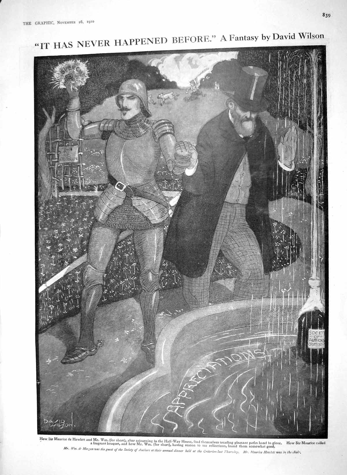 Old Antique Print 1910 Maurice Hewlett Fantasy David Wilson Rostand Art 20th