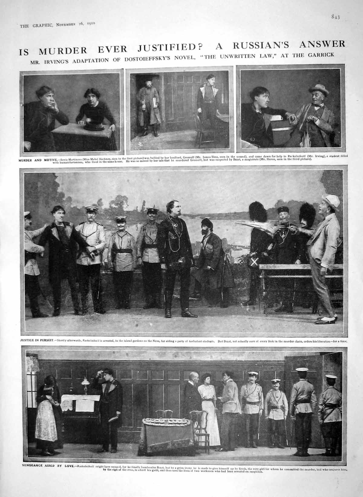 Original Old Antique Print 1910 Irving Garrick Theatre Westminster Abbey Fog