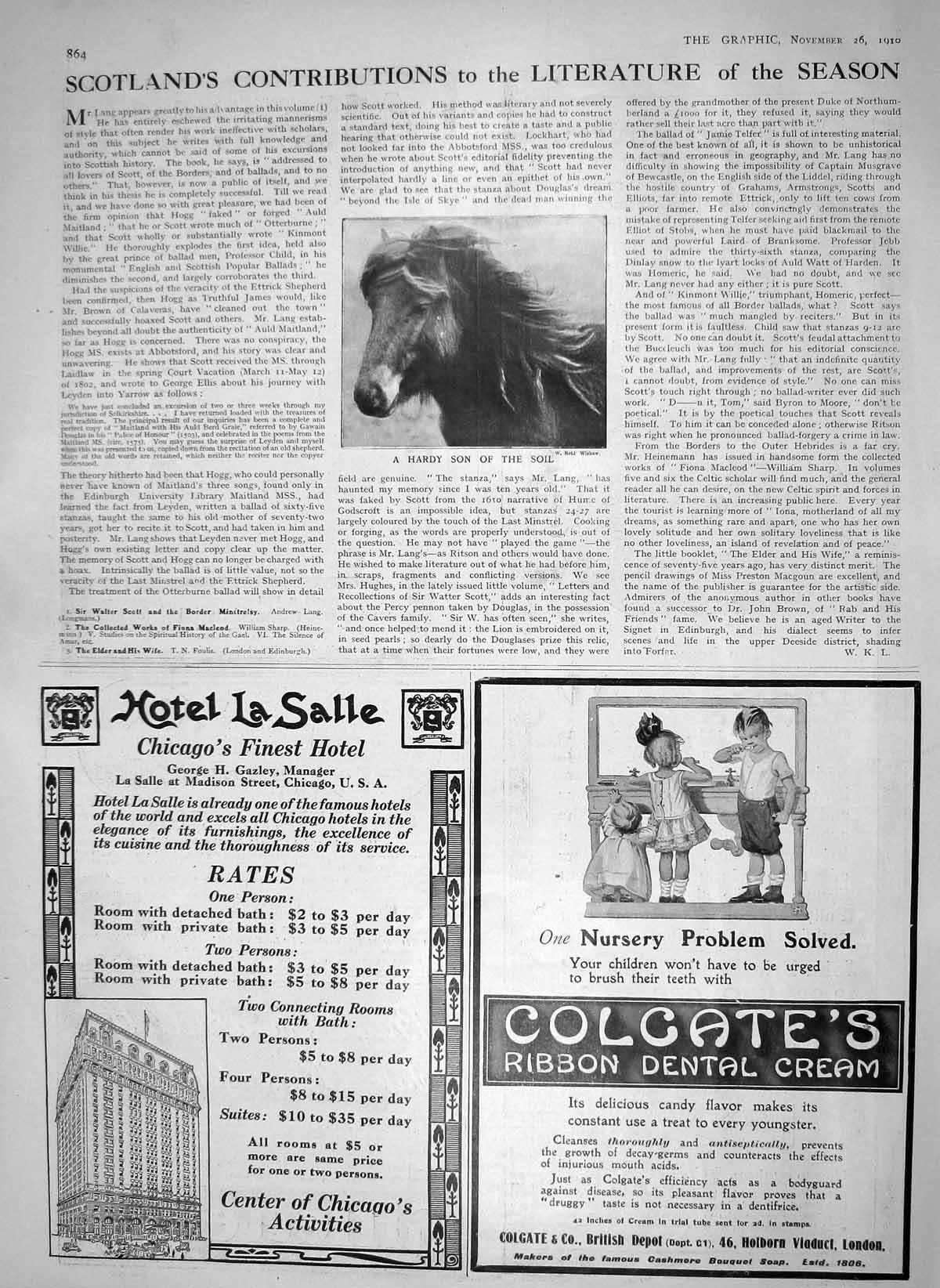 Old Antique Print 1910 Hardy Horse Ponr Colgate Dental Cream Hotel Salle 20th