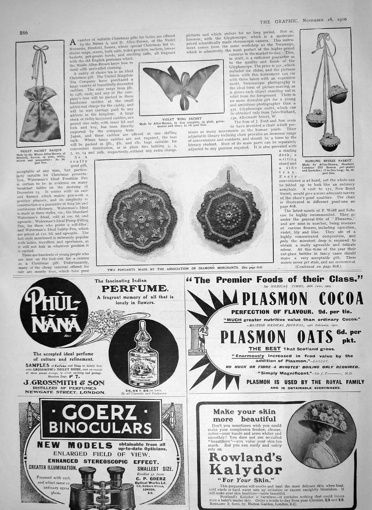 Old Antique Print 1910 Violet Wing Sachet Pendants Diamond Breeze Baskets 20th