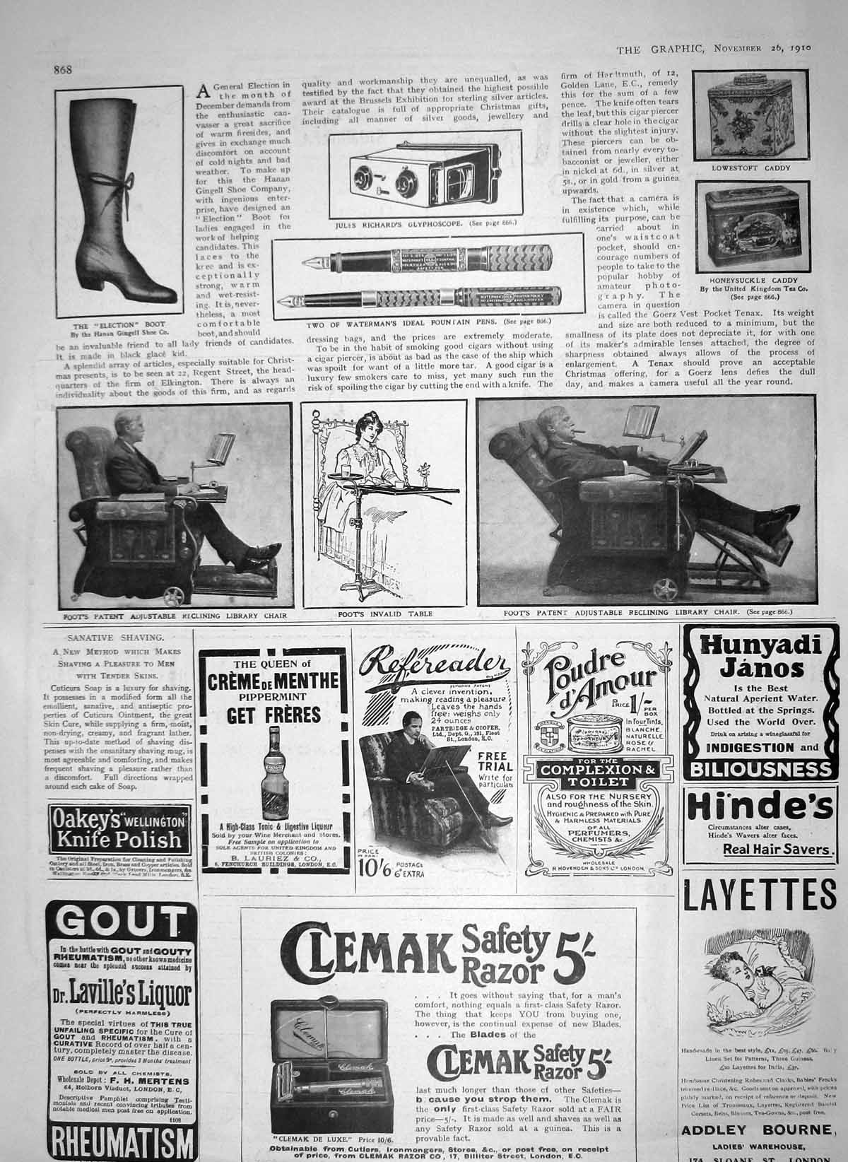 Old Antique Print 1910 Richards Glyphoscope Lowestoft Caddy Fountain Pens 20th