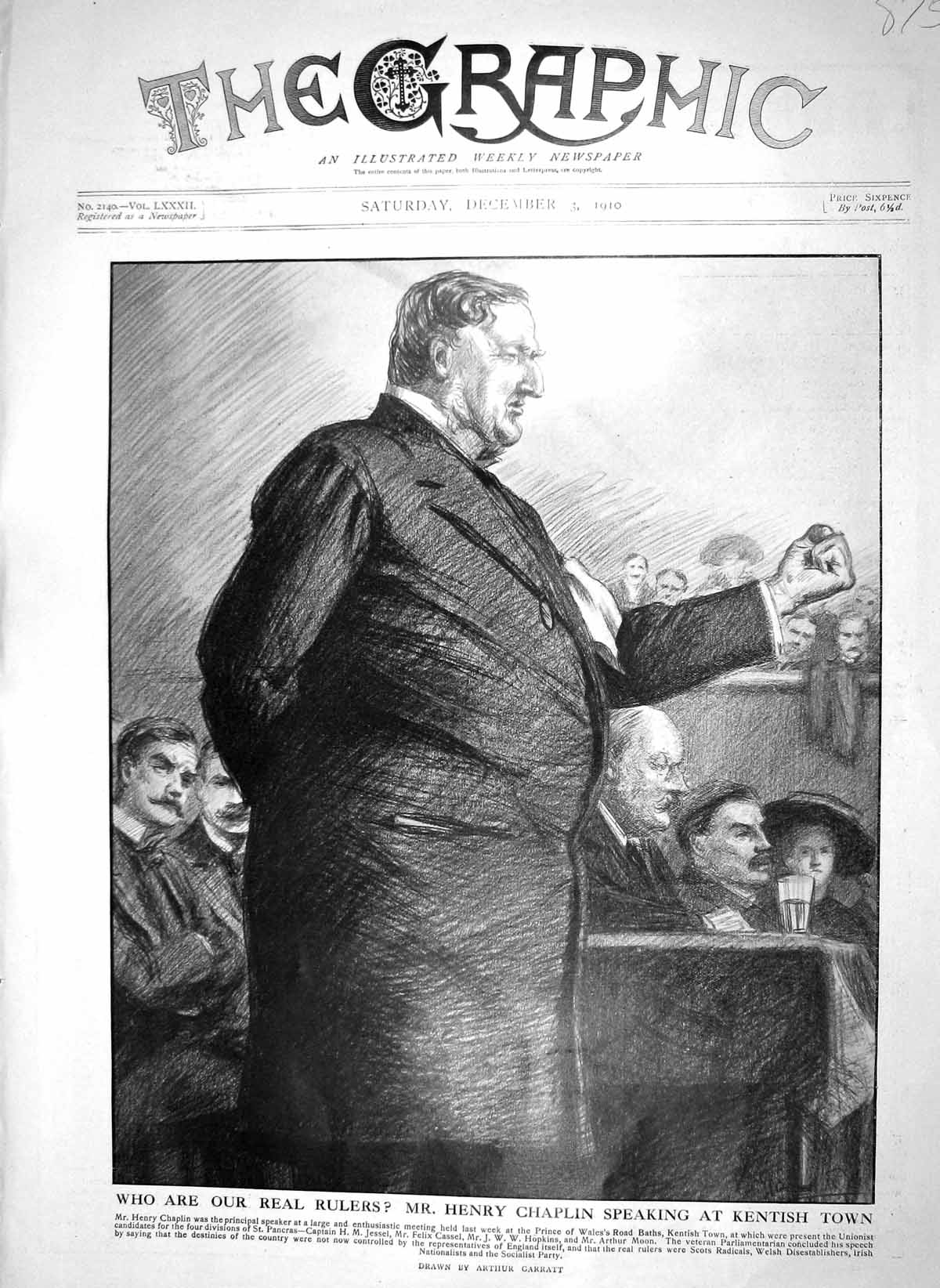 Old Antique Print 1910 Mr Henry Chaplin Speaking Kentish Town Parliament 20th
