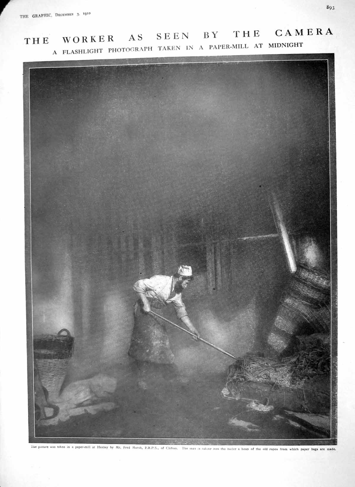 Original Old Antique Print 1910 Worker Raking Boiler Paper-Mill Henley Industry