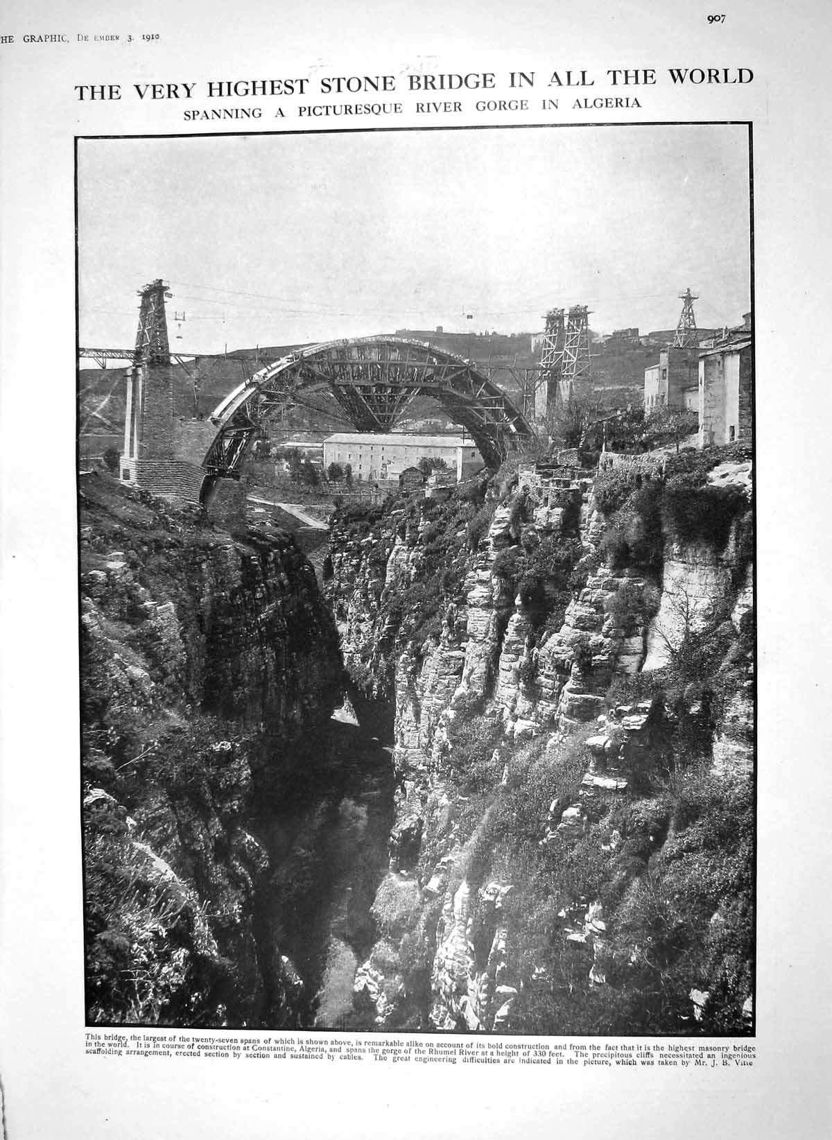Original Old Antique Print 1910 Stone Bridge Rhumel River Constantine Algeria