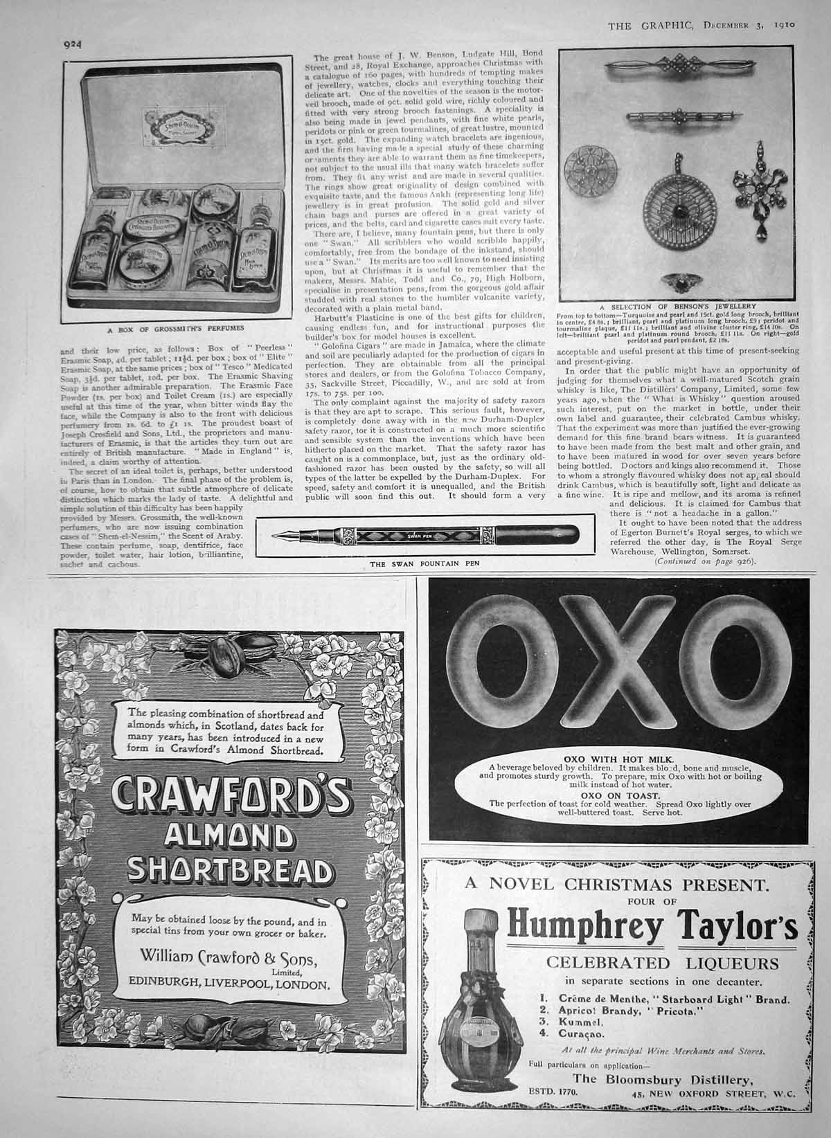 Original Old Antique Print 1910 Box Grossmith'S Perfume Bensons Jewellery Oxo