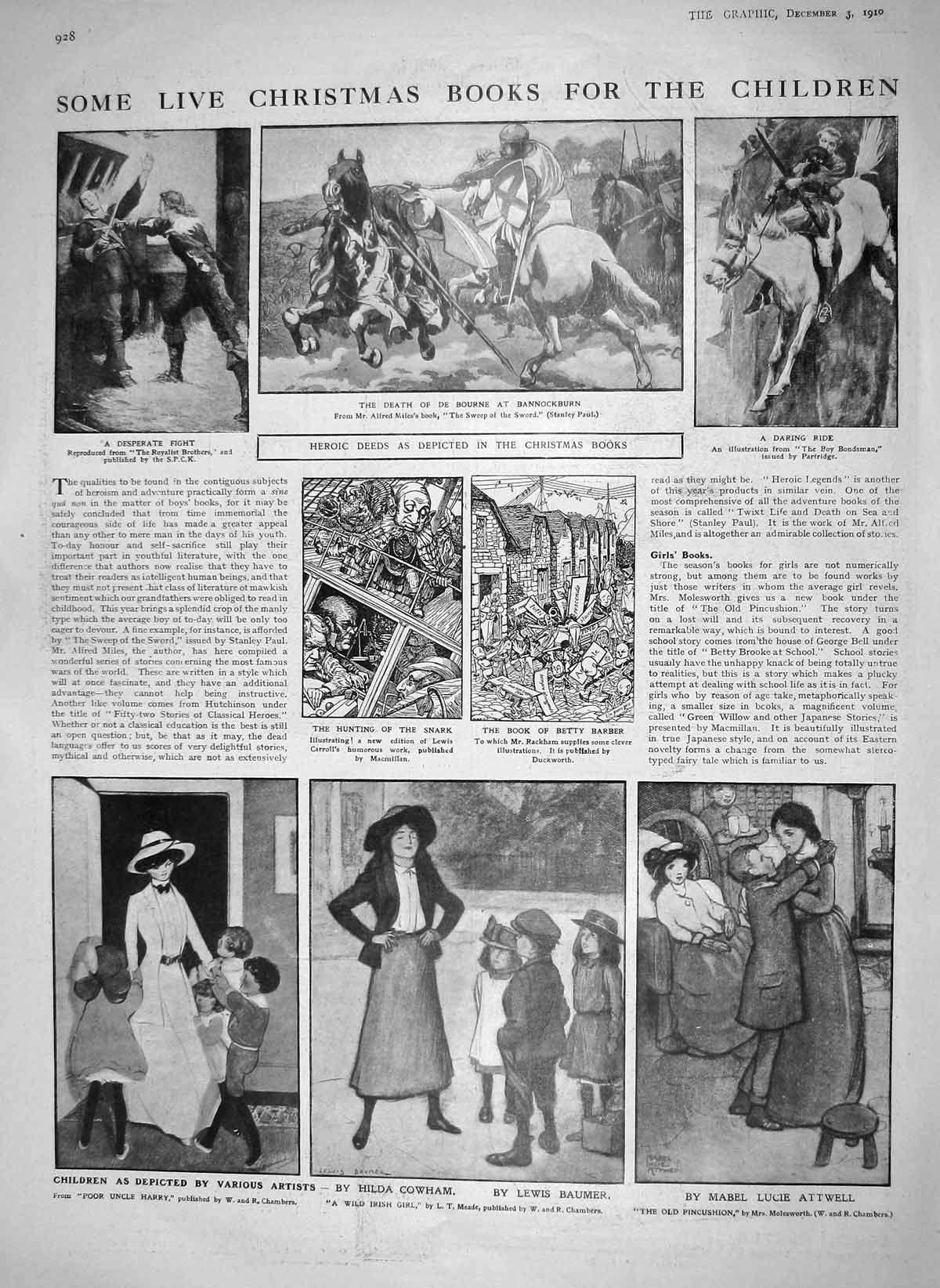 Old Antique Print 1910 Christmas Books Children Illustration Bannockburn 20th