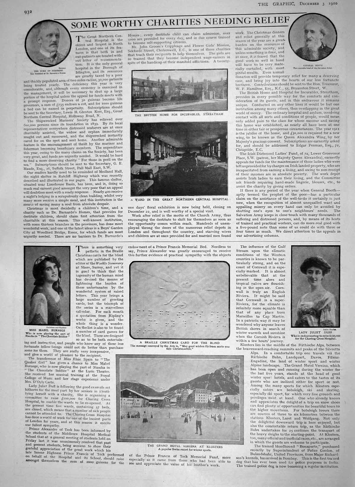 Old Antique Print 1910 Booth Somerset Hospital Burnege Duff Hotel Kloster 20th