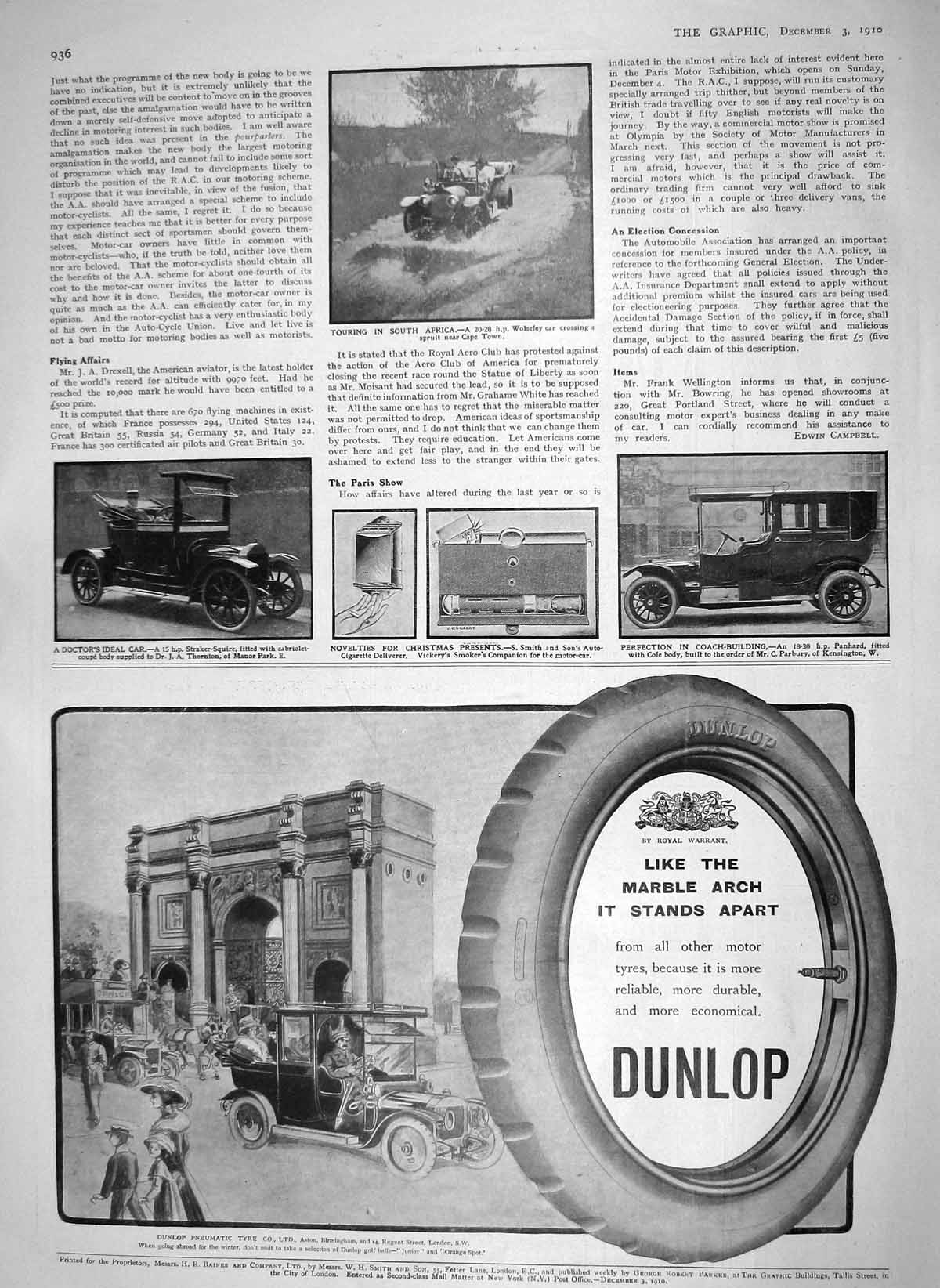 Old Antique Print 1910 Africa Wolseley Motor Car Panhard Straker-Squire 20th