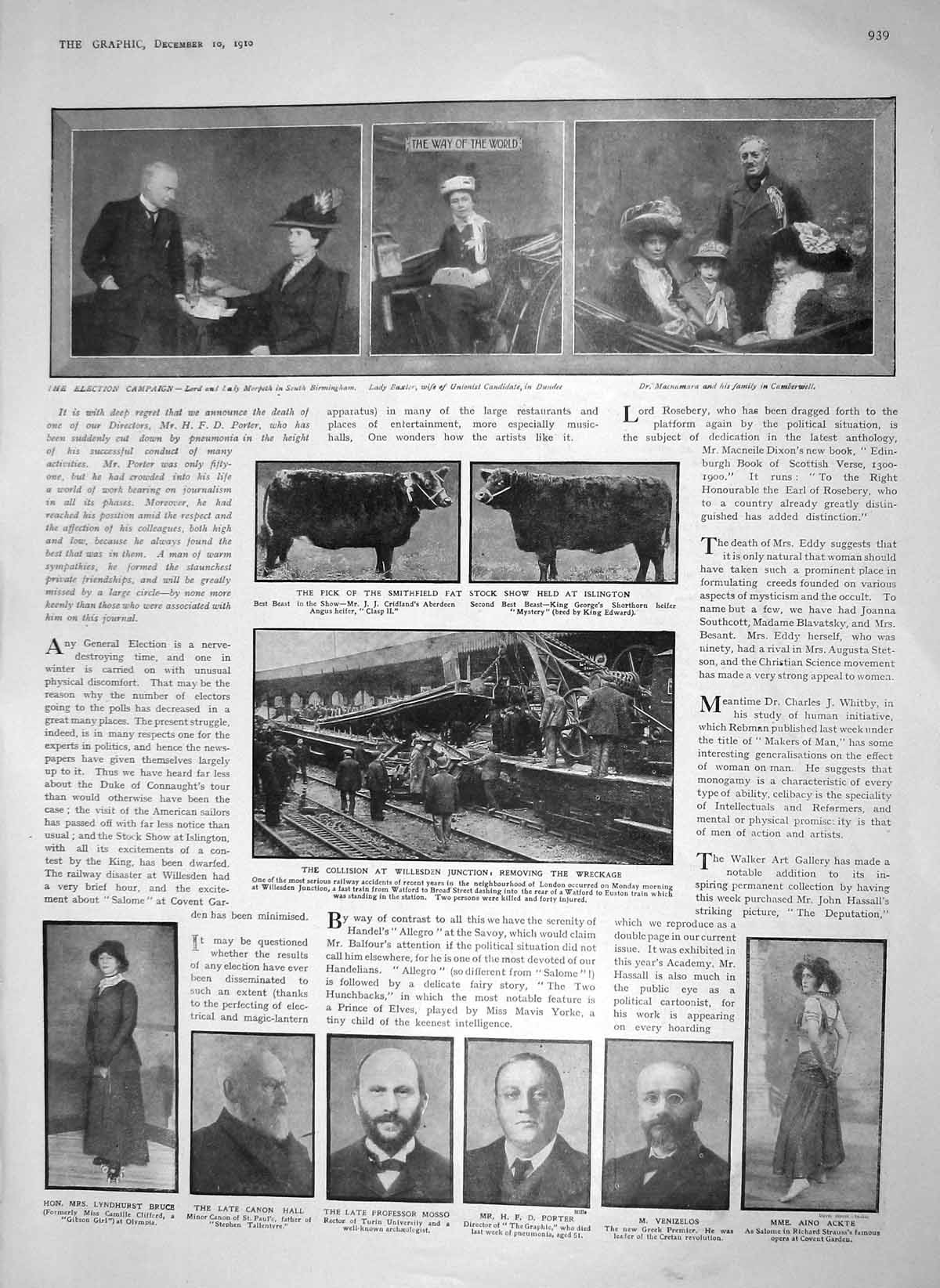 Old Antique Print 1910 Smithfield Fat Stock Mosso Porter Ackte Law Smith 20th