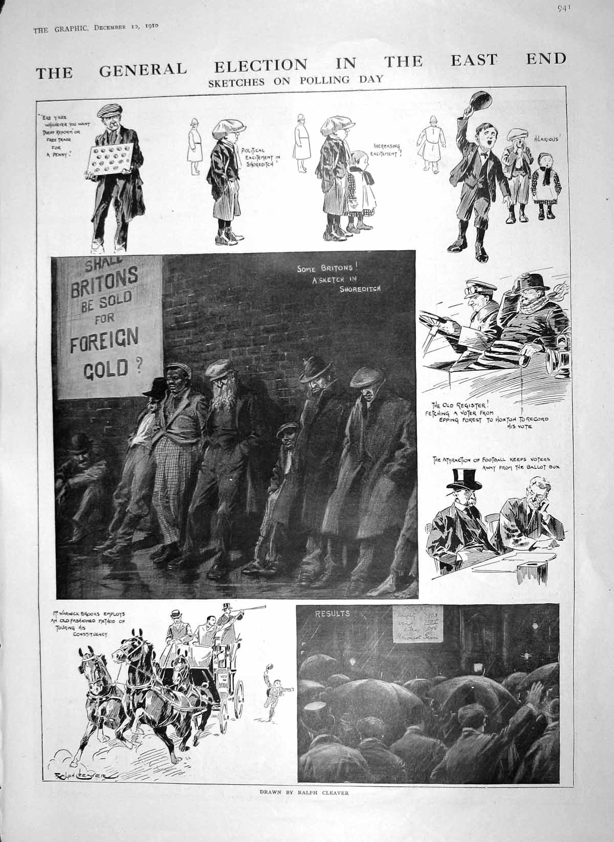 Original Old Antique Print 1910 General Election Polling Day System Referendum