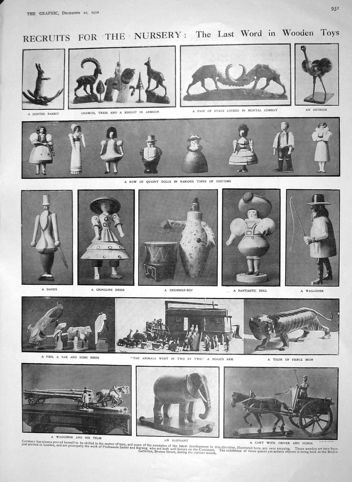 Old Antique Print 1910 Wooden Toys Dolls Elephant Weller Senior Pickwick 20th