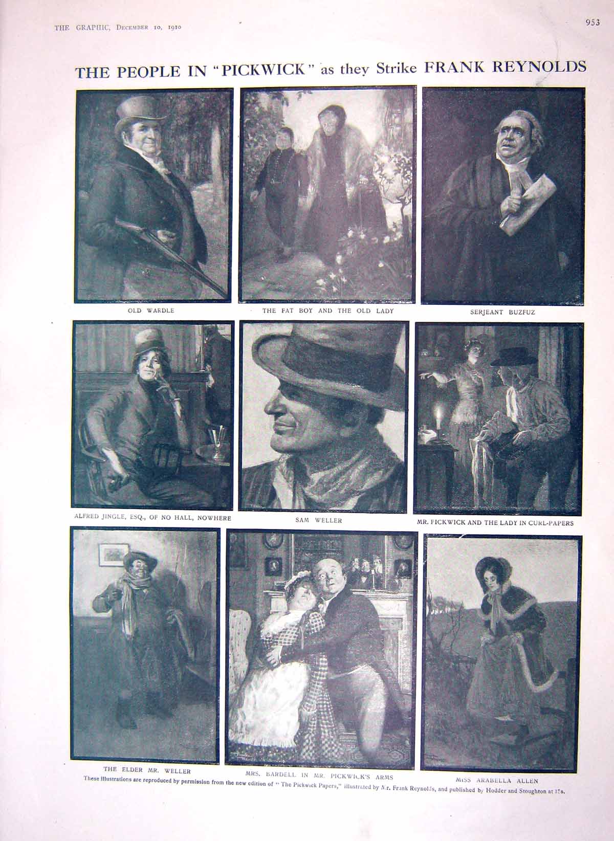 Original Old Antique Print 1910 Pickwick Weller Bardell Allen Buzfuz Ing 20th