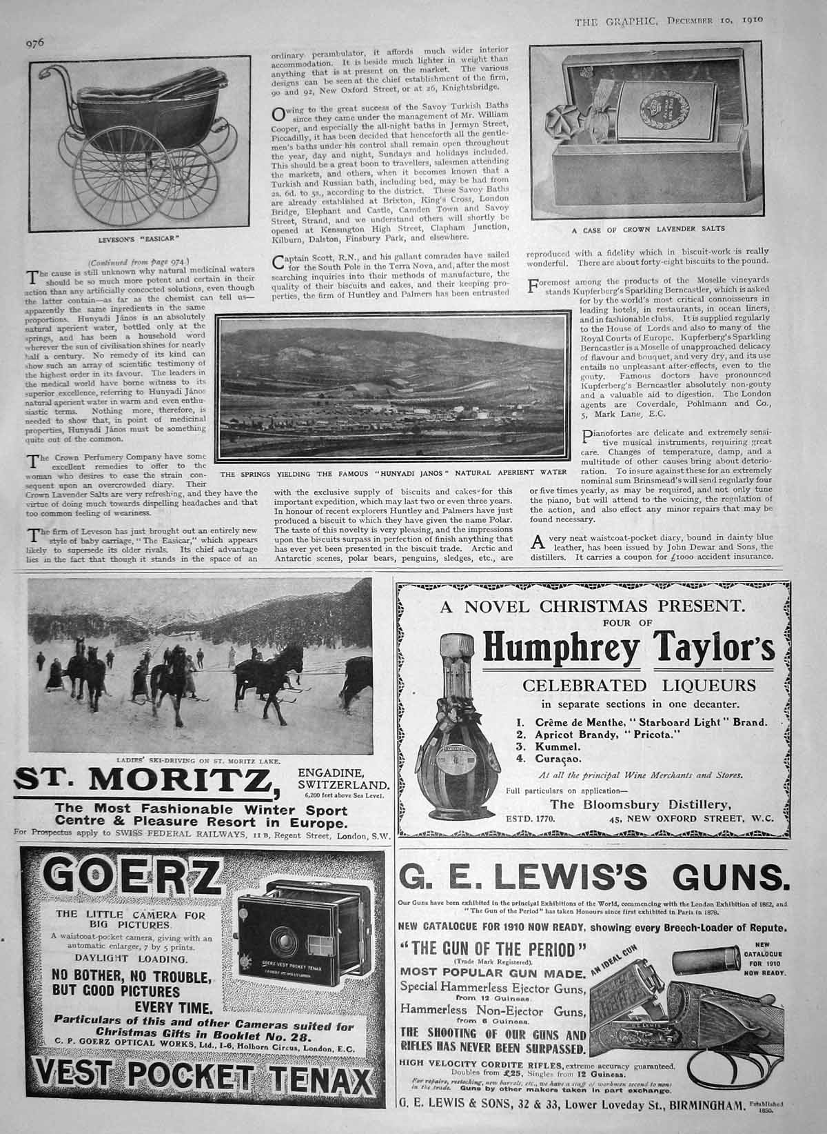 Original Old Antique Print 1910 Levesons Easicar Pram Hunyadi Janos Crown Salts
