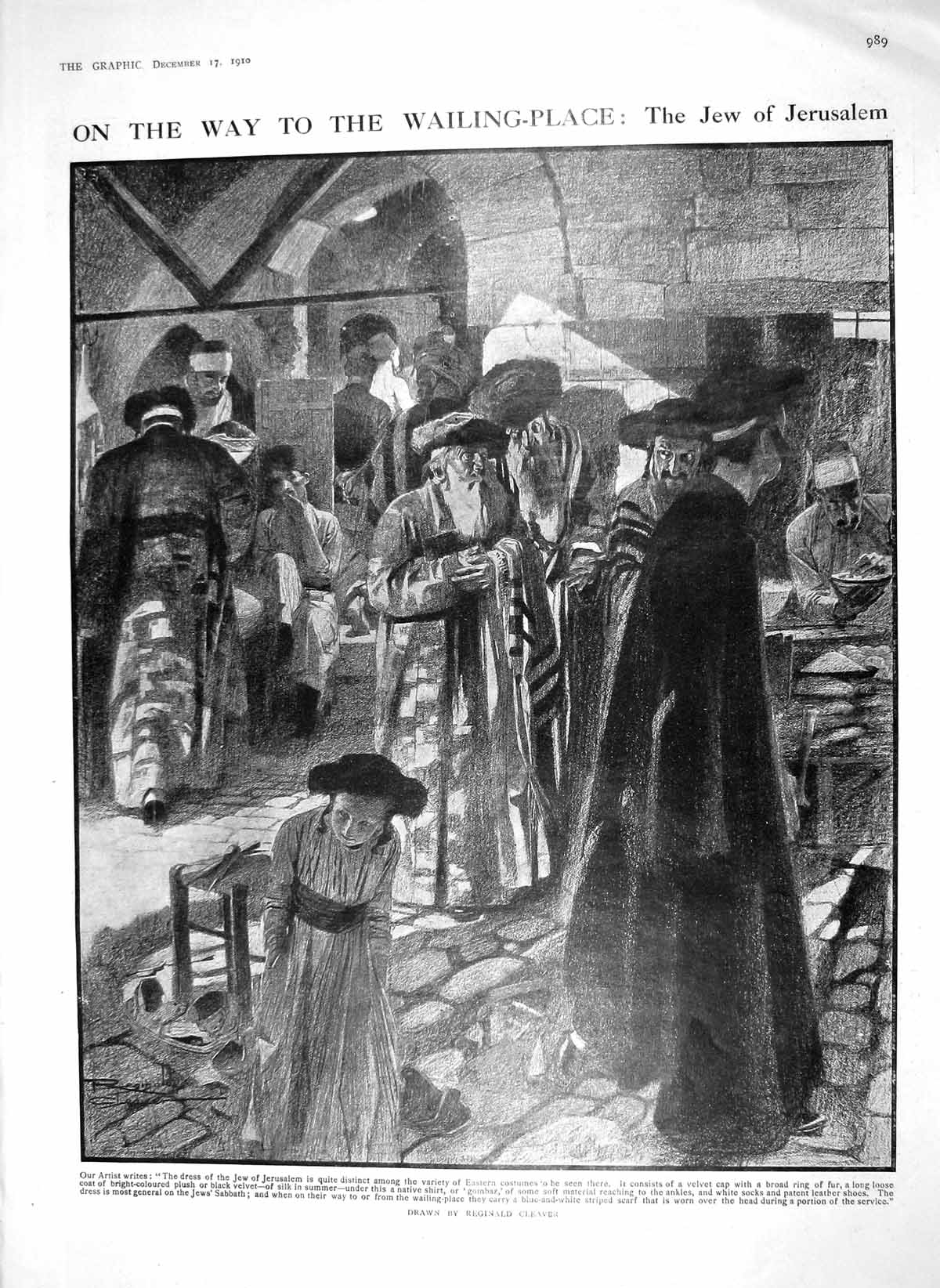 Old Antique Print 1910 Jew Jerusalem Wailing Place Fairyland Castle Art 20th