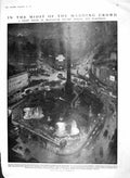 Old Antique Print 1910 Trafalgar Square London Charing Cross Bridge River 20th