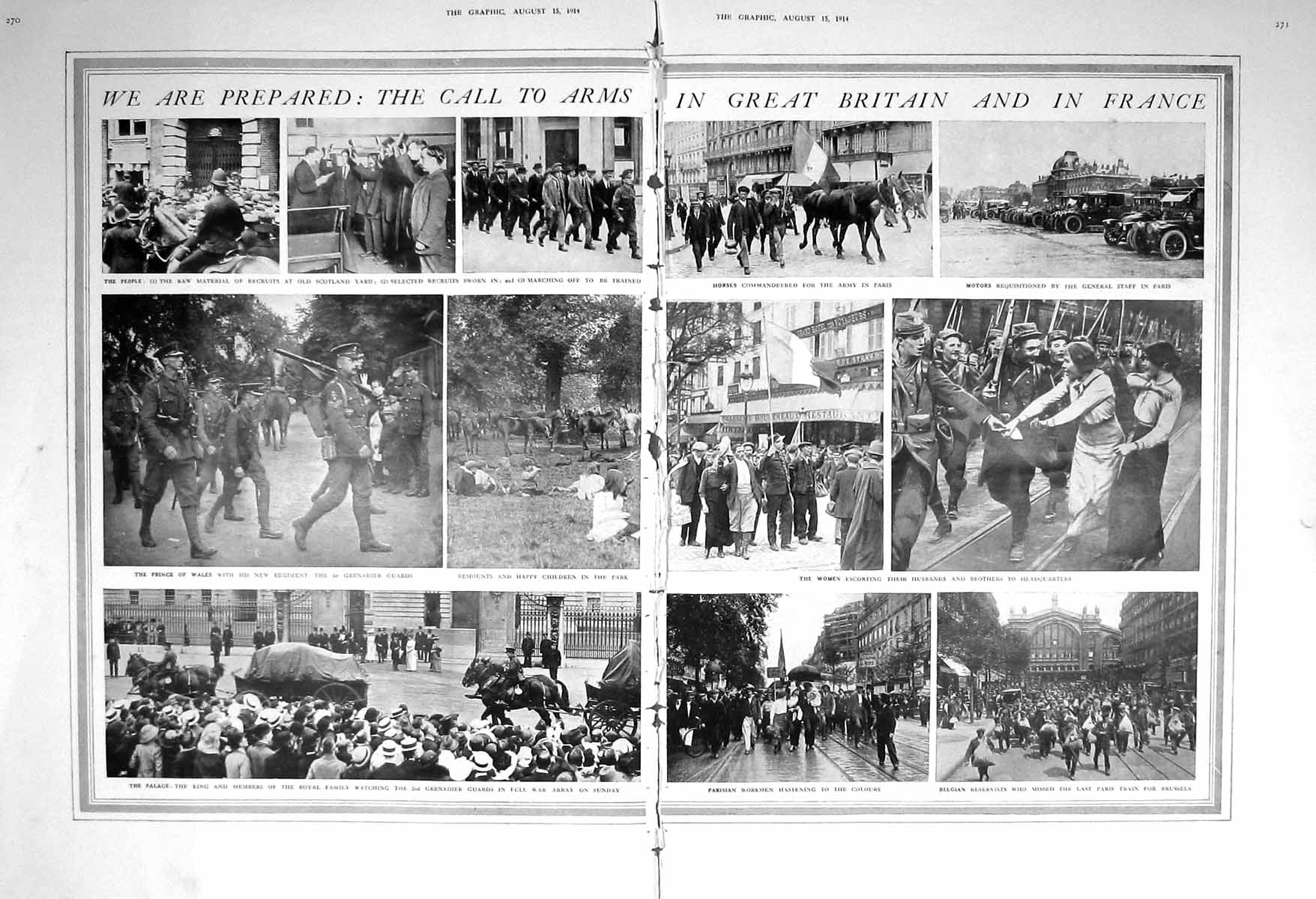 Antique Old Print 1914 War Great Britain France Prince Wales Belgium Army 20th